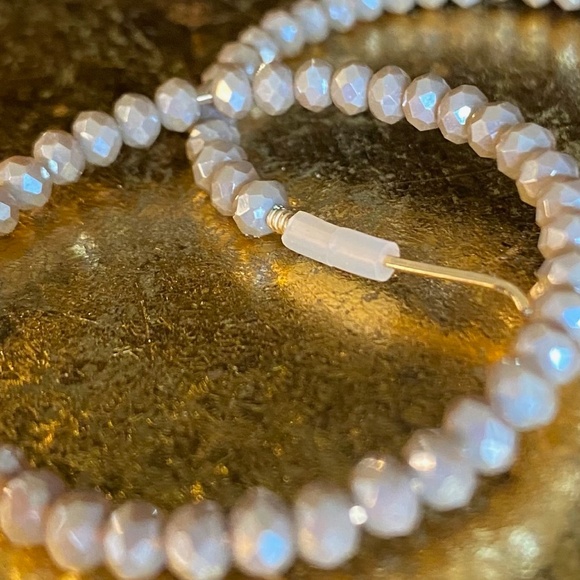 Beaded Wire Hoop Set - Greige and Crystal coordinated hoops NWOT - Picture 4 of 6